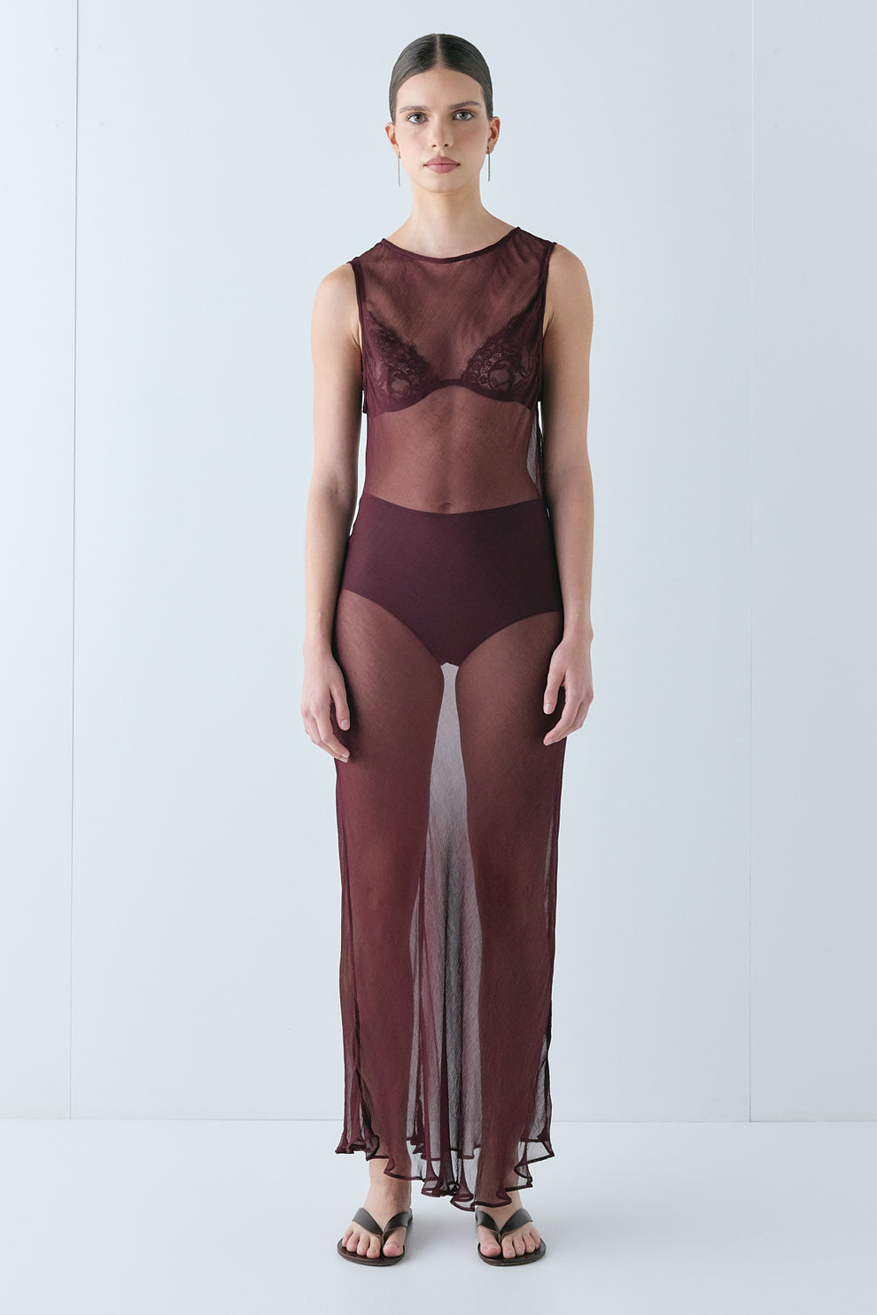 Francesca Sheer Maxi Dress Burgundy – VRG GRL