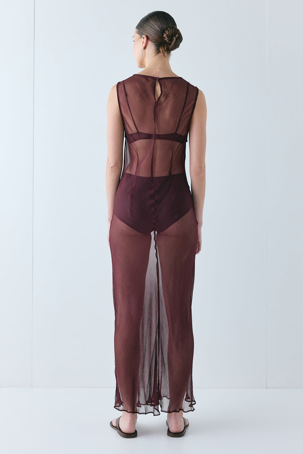 Francesca Sheer Maxi Dress Burgundy 