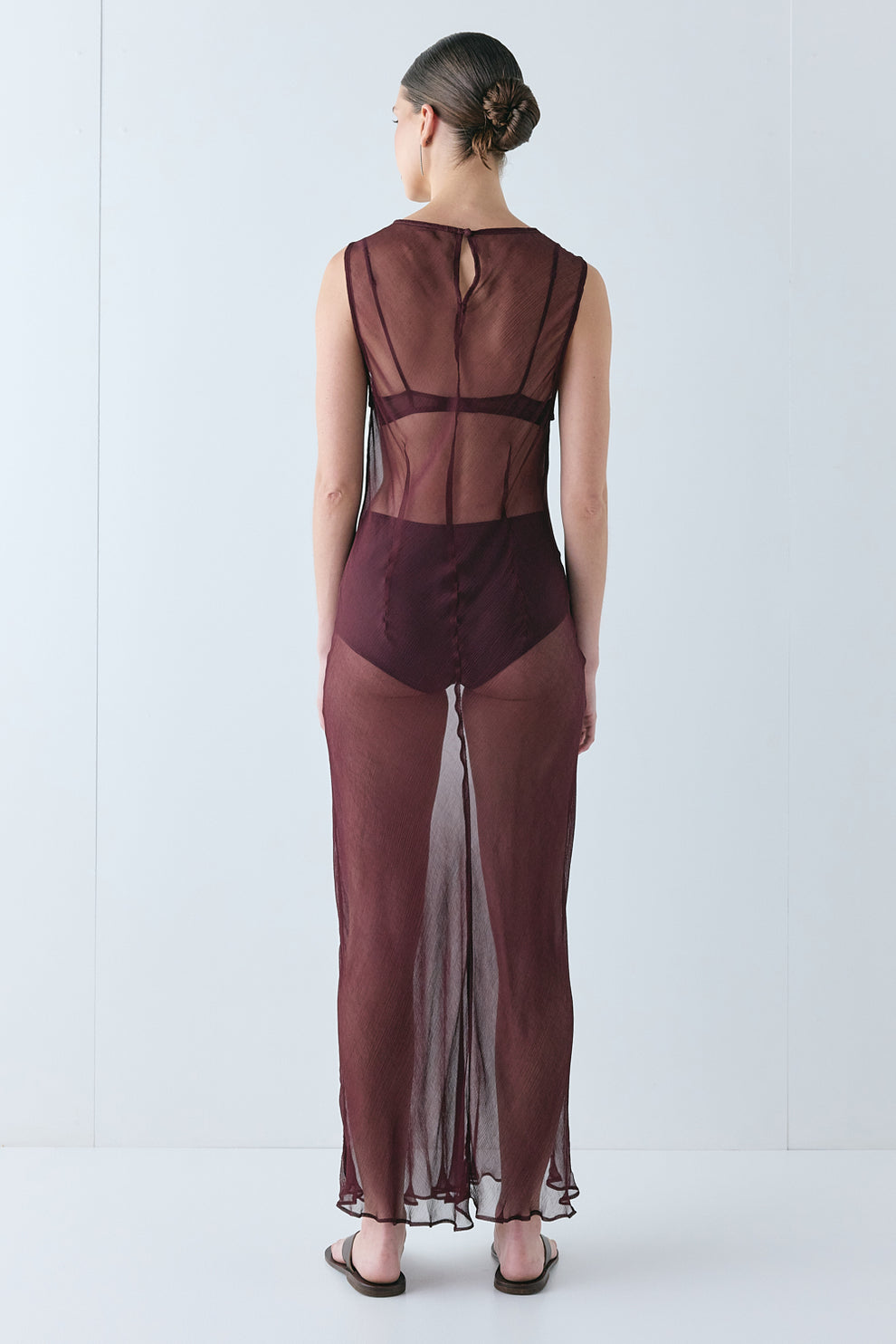 Francesca Sheer Maxi Dress Burgundy 