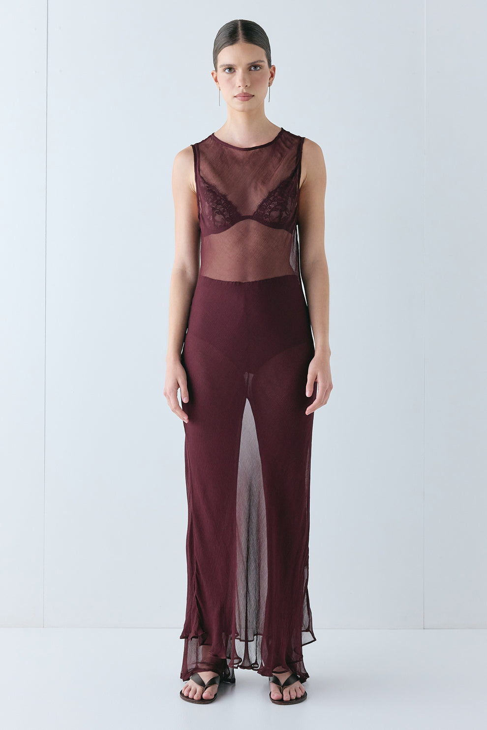 Francesca Sheer Maxi Dress Burgundy - size:Miah:AU 6 / US 2