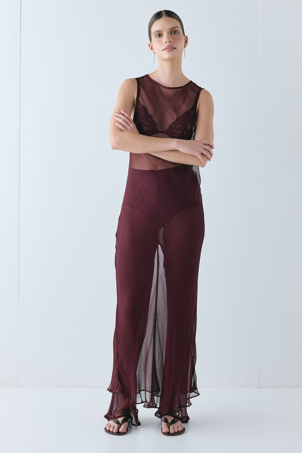 Francesca Sheer Maxi Dress Burgundy 