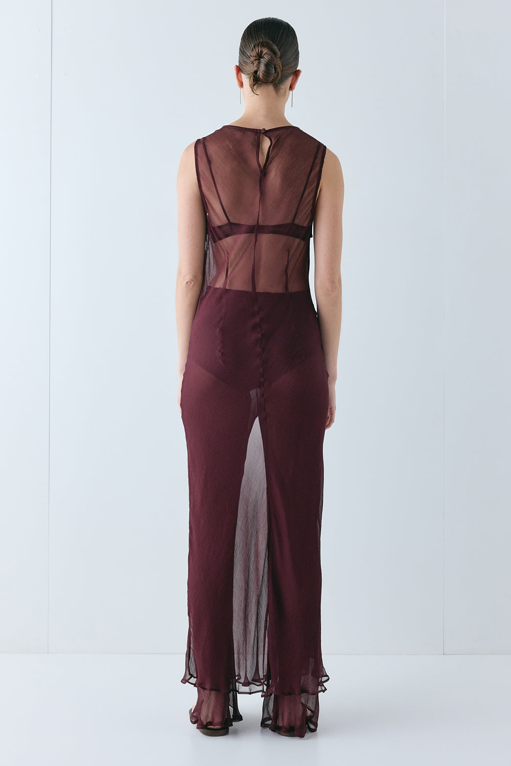 Francesca Sheer Maxi Dress Burgundy – VRG GRL