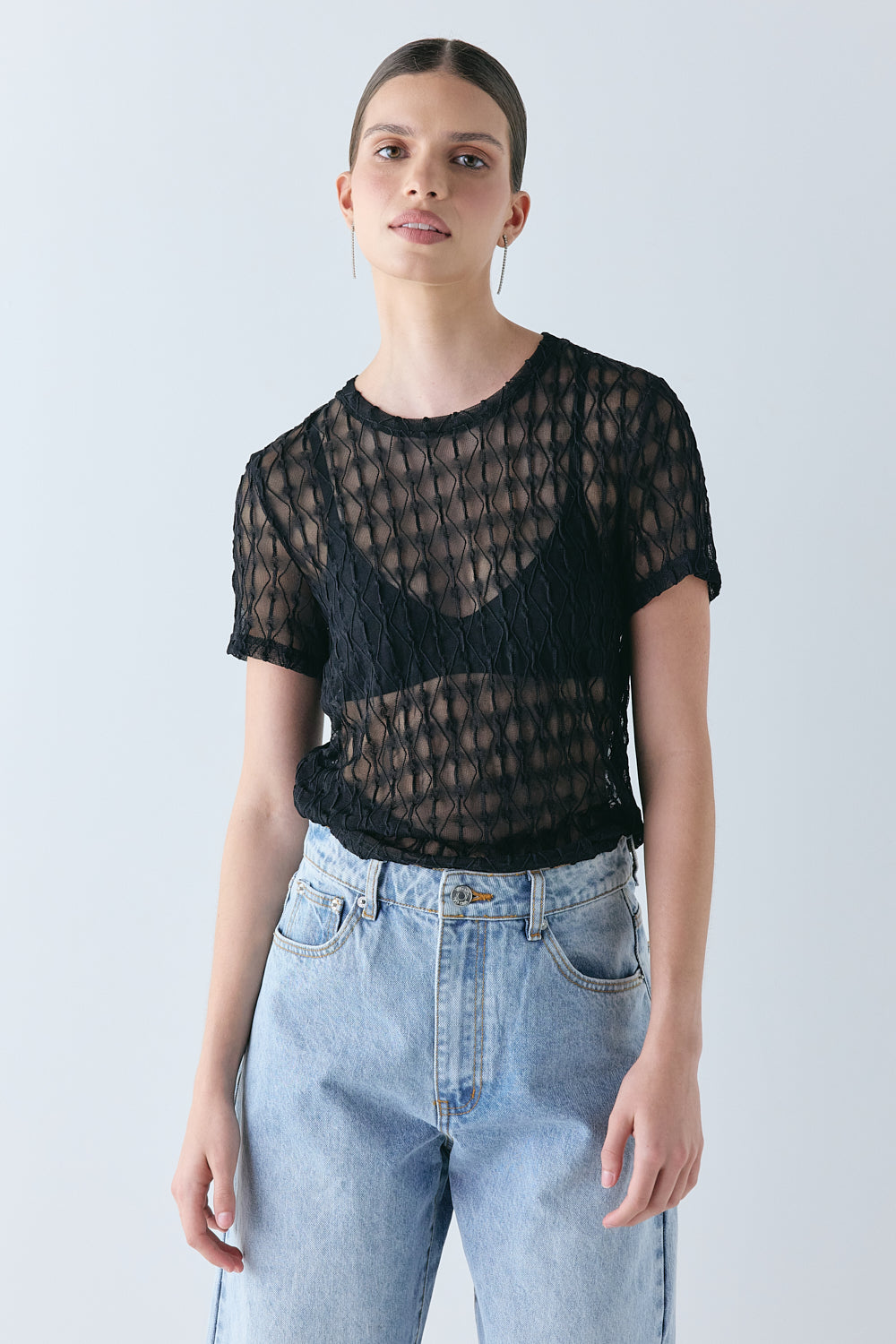 Lennox Mesh Tee Black - size:Miah:AU 6 / US 2