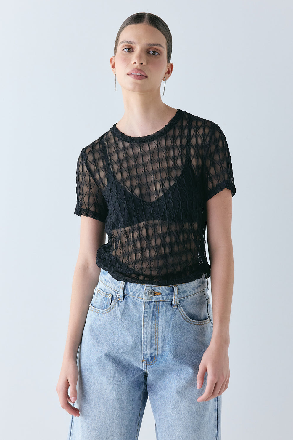 Lennox Mesh Tee Black - size:Miah:AU 6 / US 2