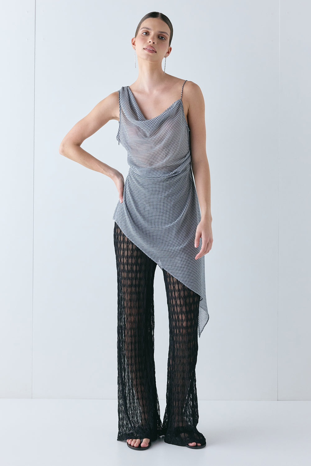Layla Sheer Top Navy Check 