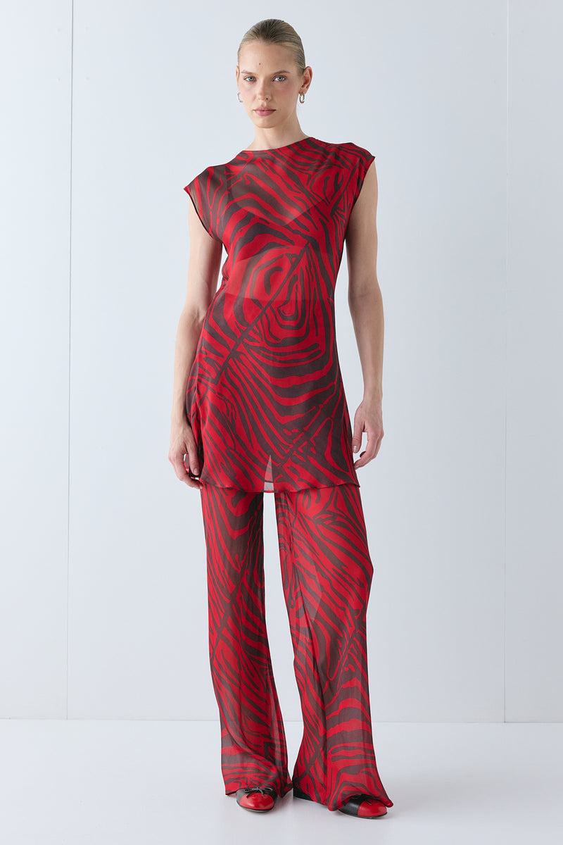 Remi Sheer Pants Red Zebra 