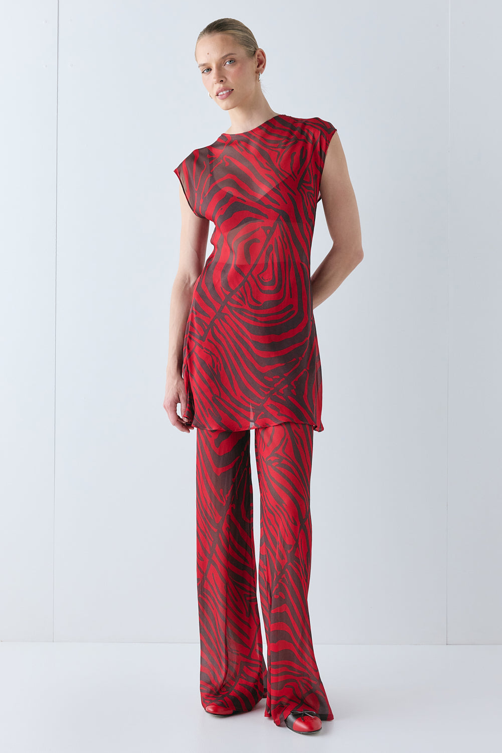 Ames Sheer Mini Dress Red Zebra