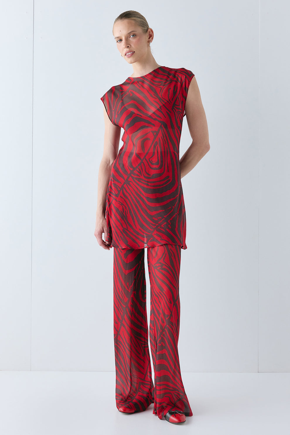 Ames Sheer Mini Dress Red Zebra