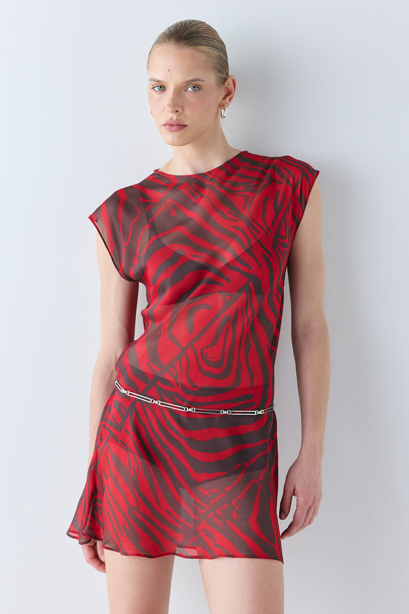 Ames Sheer Mini Dress Red Zebra