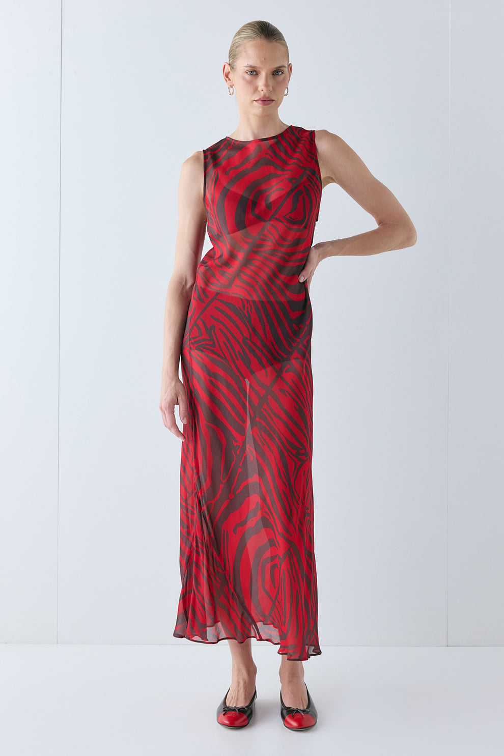 VRG GRL Women's' 'Francesca Sheer Maxi Dress Red Zebra 12