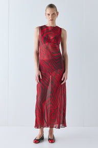 Francesca Sheer Maxi Dress Red Zebra