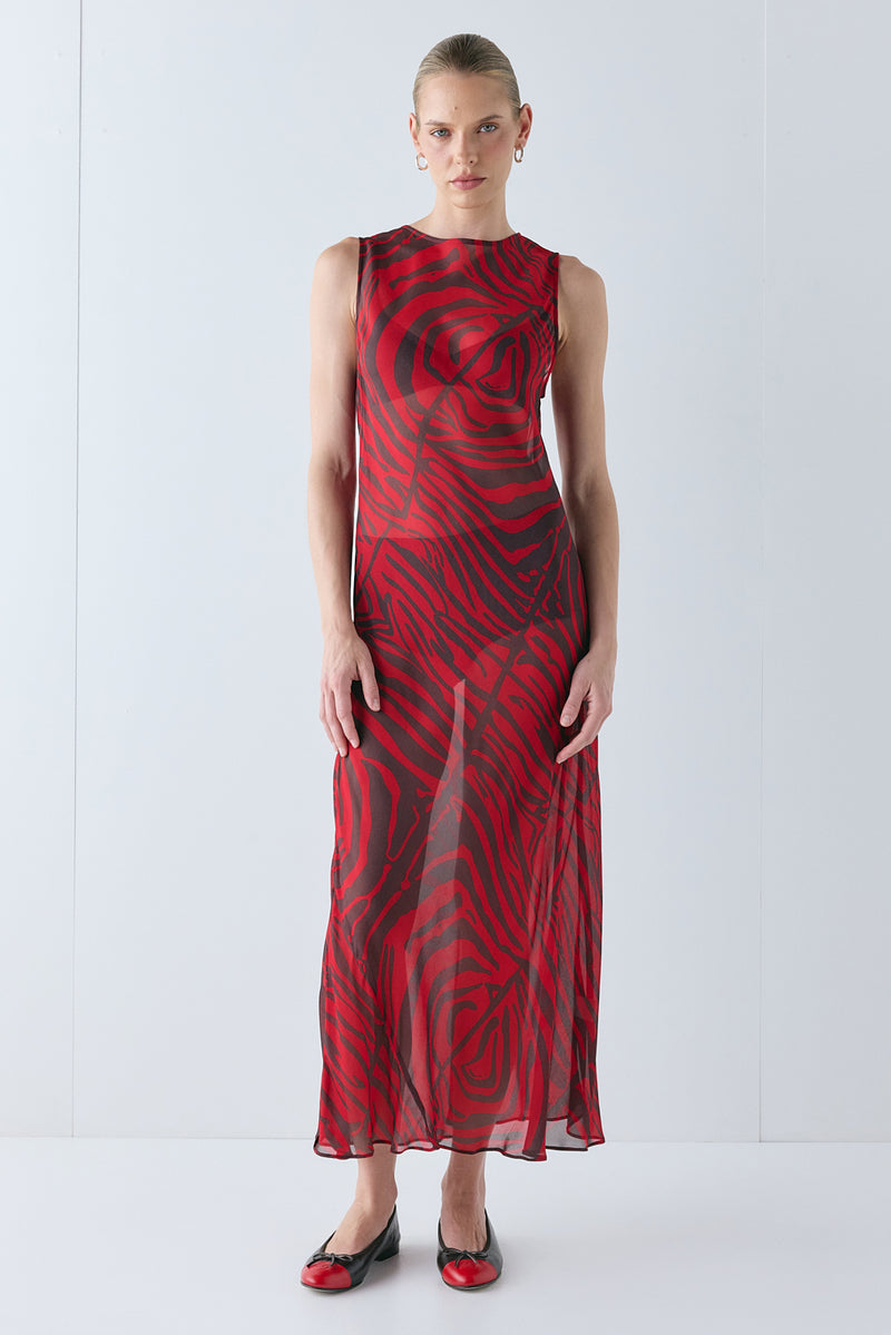 Francesca Sheer Maxi Dress Red Zebra - size:Karolina:AU 6 / US 2