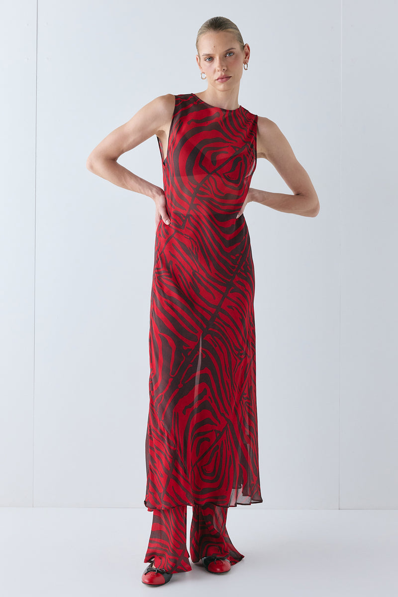 Francesca Sheer Maxi Dress Red Zebra