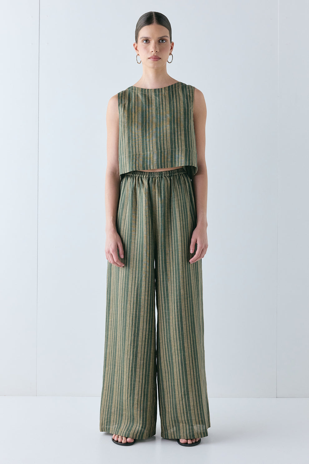 Evie Linen Top Olive Stripe