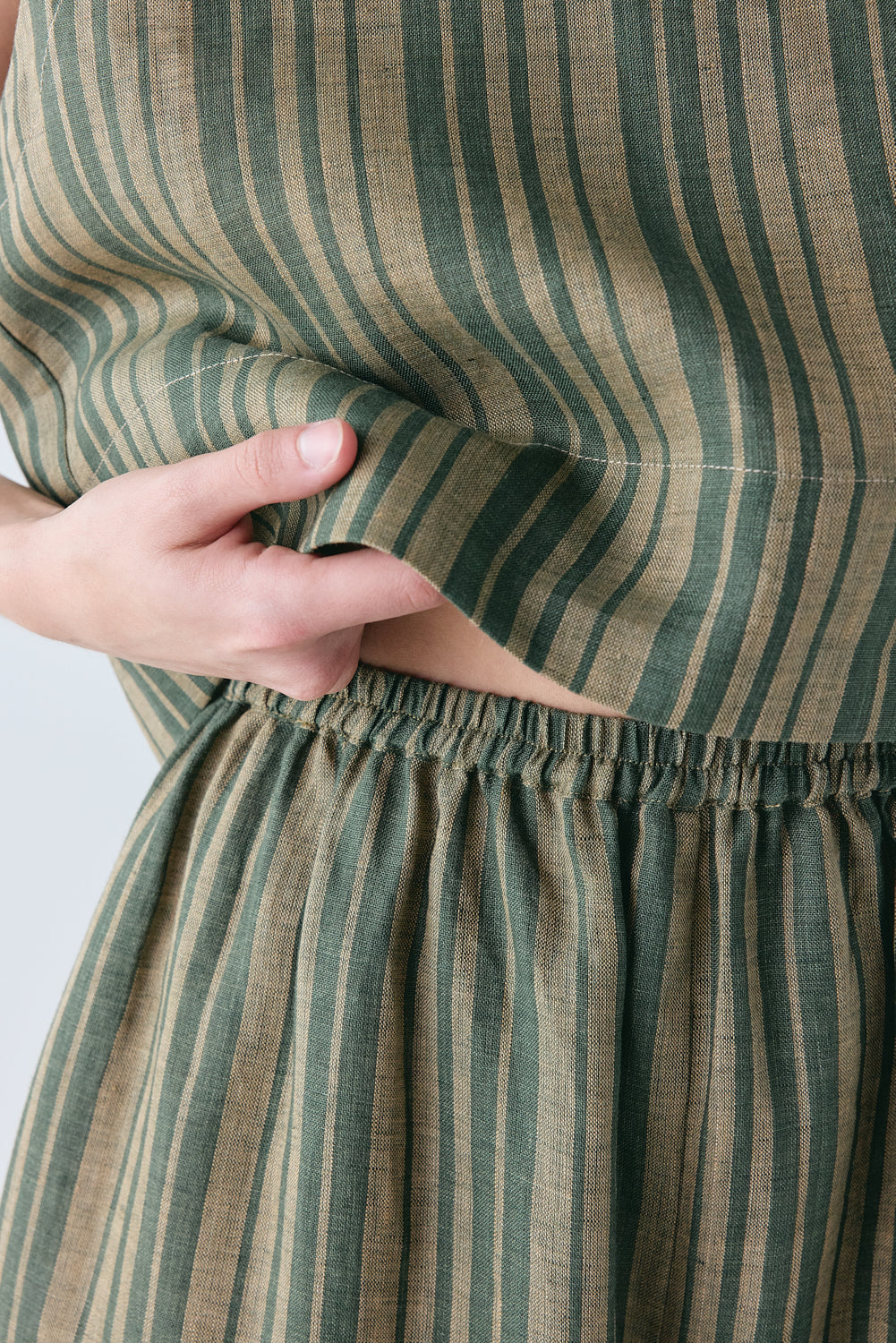 Evie Linen Top Olive Stripe