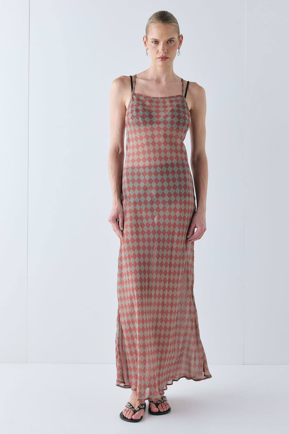 Sacha Sheer Maxi Dress Rust Check