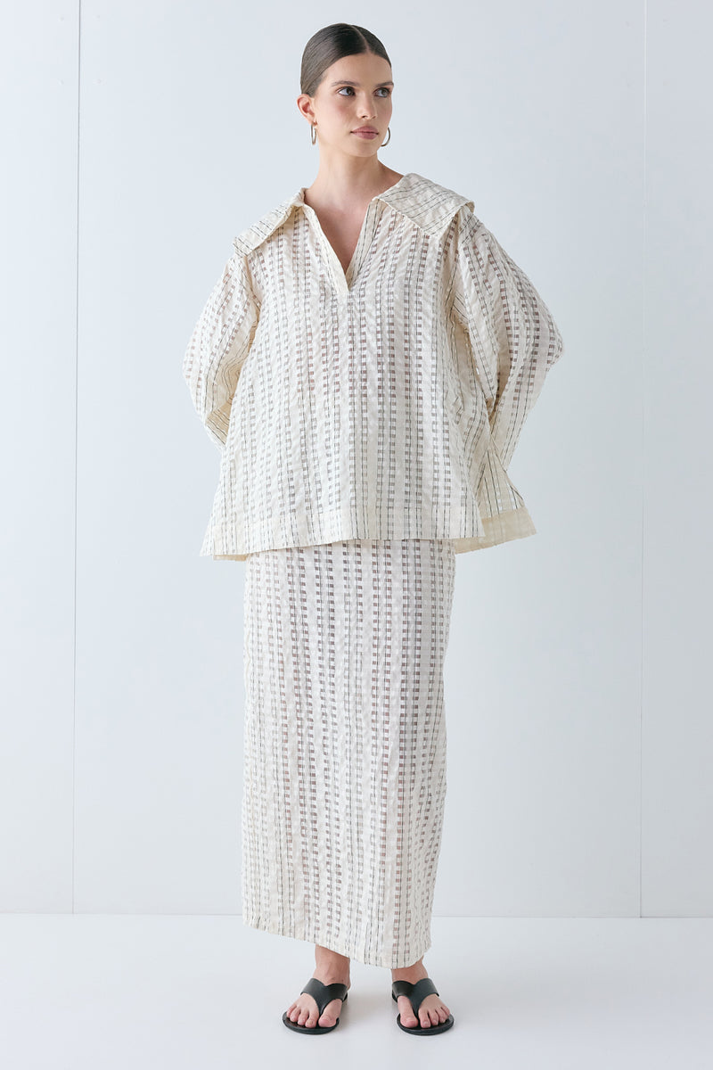Devyn Sheer Midi Skirt Cream Check - size:Miah:AU 6 / US 2
