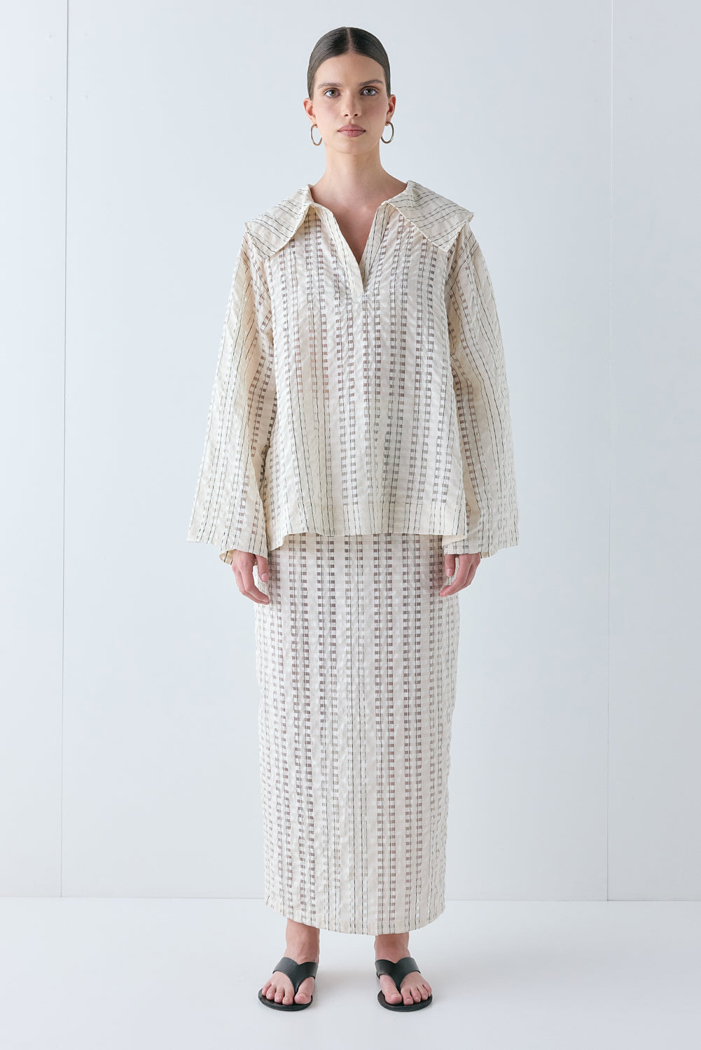 Peyton Sheer Top Cream Check - size:Miah:AU 6 / US 2