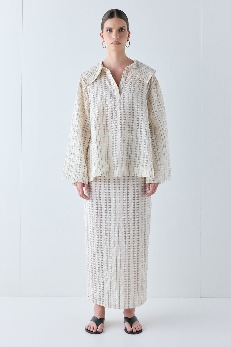 Peyton Sheer Top Cream Check - size:Miah:AU 6 / US 2