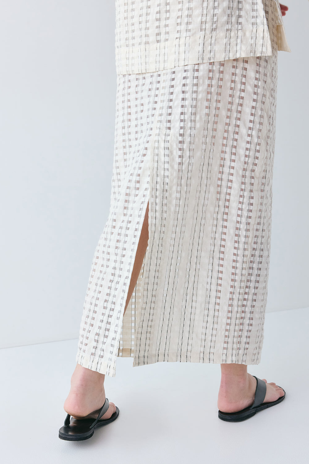 Devyn Sheer Midi Skirt Cream Check