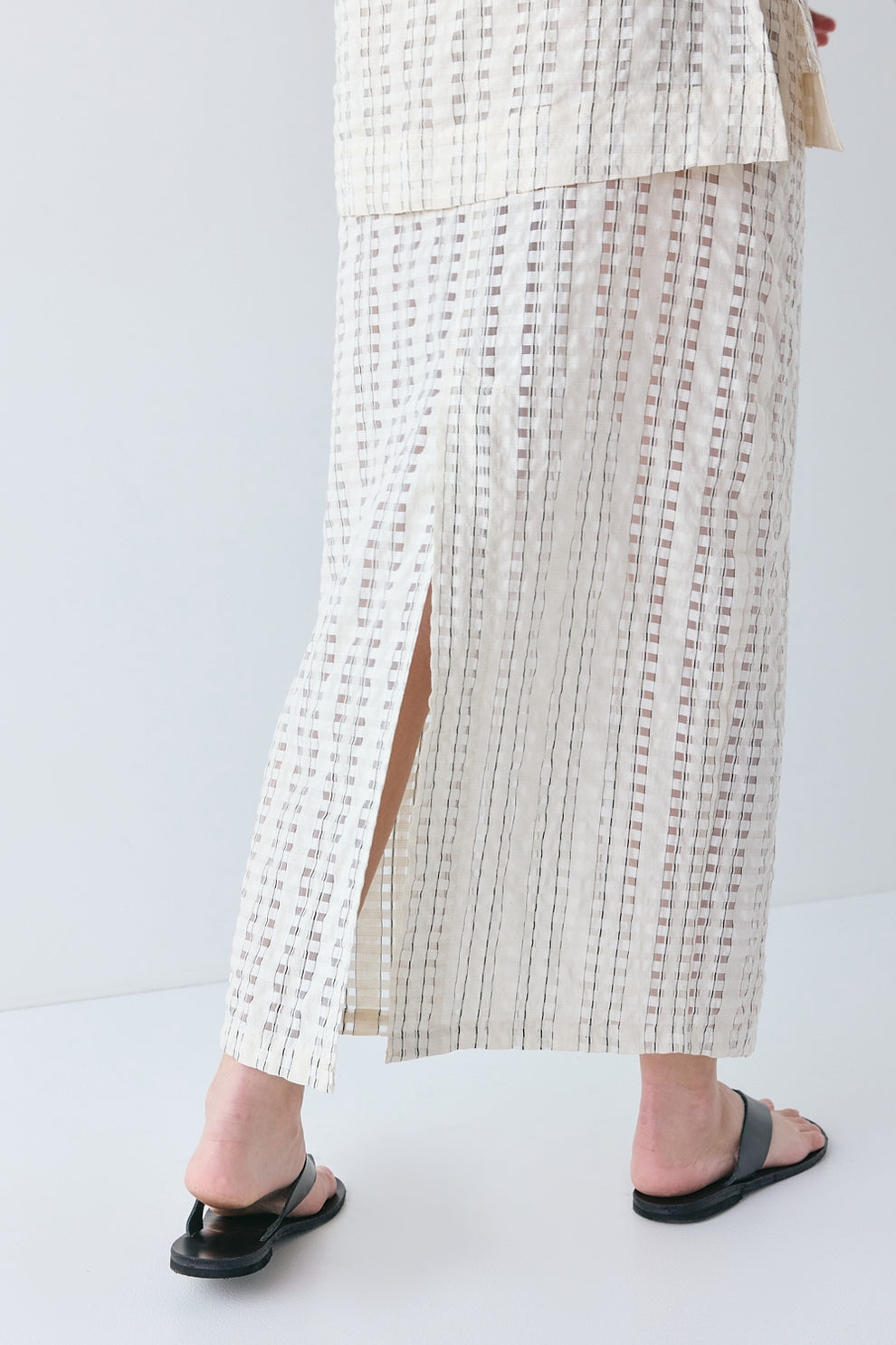 Devyn Sheer Midi Skirt Cream Check