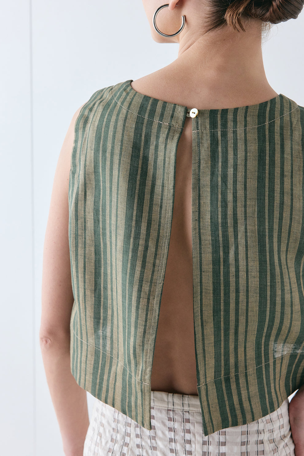 Evie Linen Top Olive Stripe