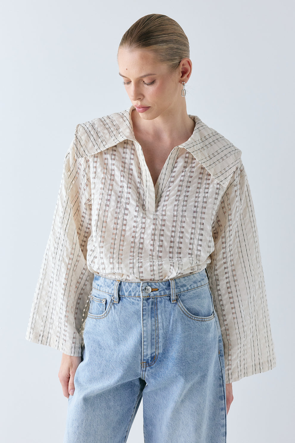 Peyton Sheer Top Cream Check