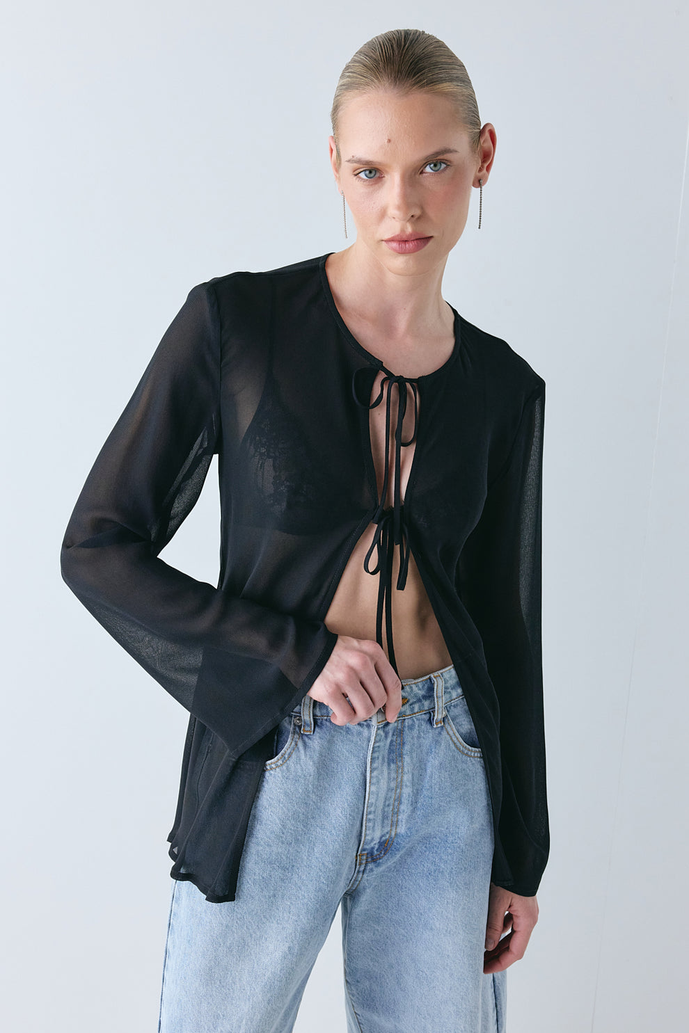 Delphie Sheer Top Black 