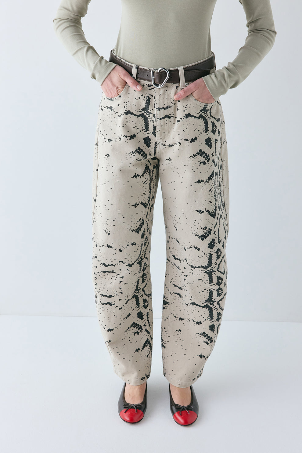 Spencer Mid Rise Barrel Denim Jeans Snake
