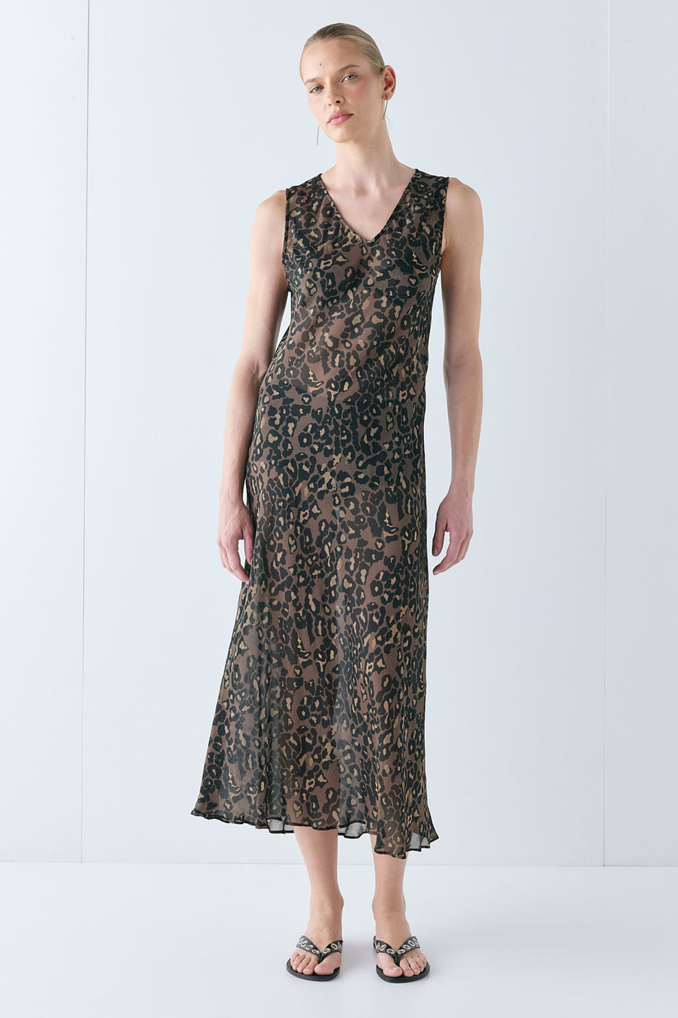 Winona Sheer Midi Dress Brown Leopard - size:Karolina:AU 6 / US 2