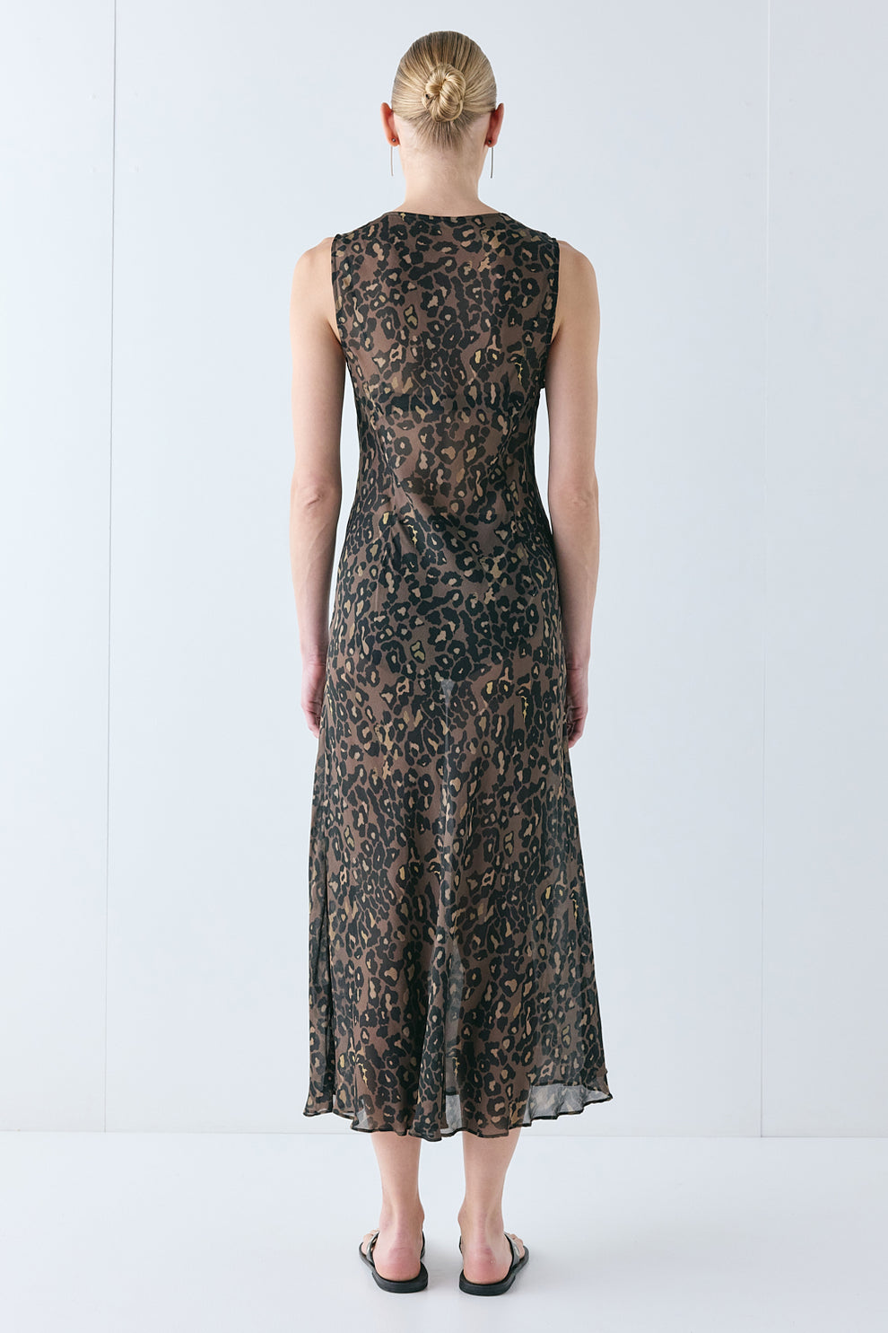 Winona Sheer Midi Dress Brown Leopard