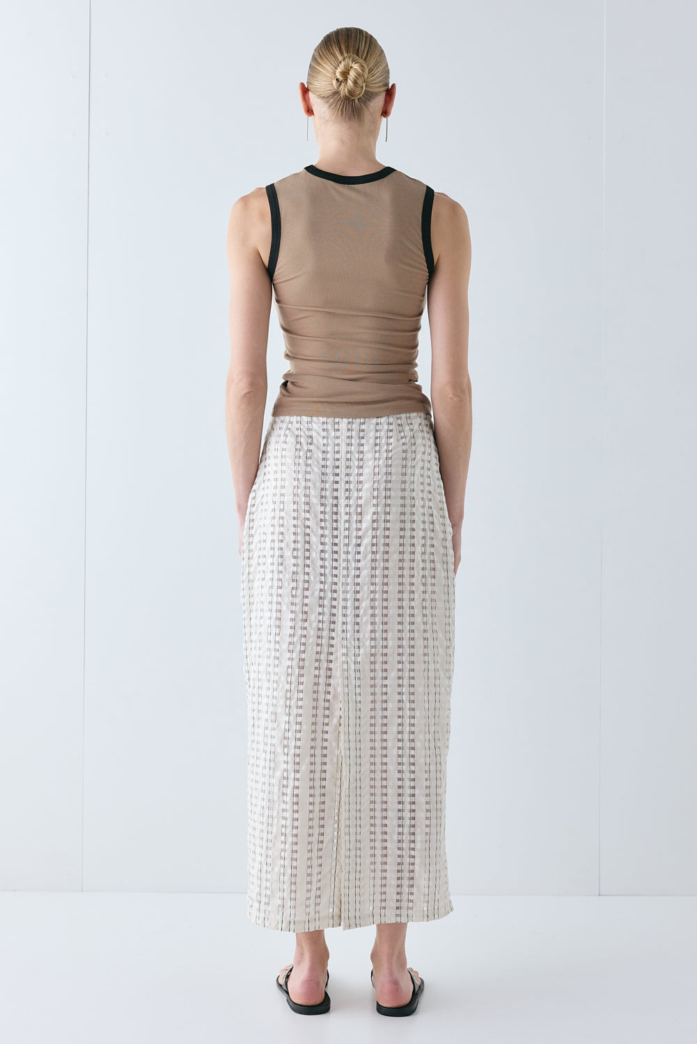 Devyn Sheer Midi Skirt Cream Check