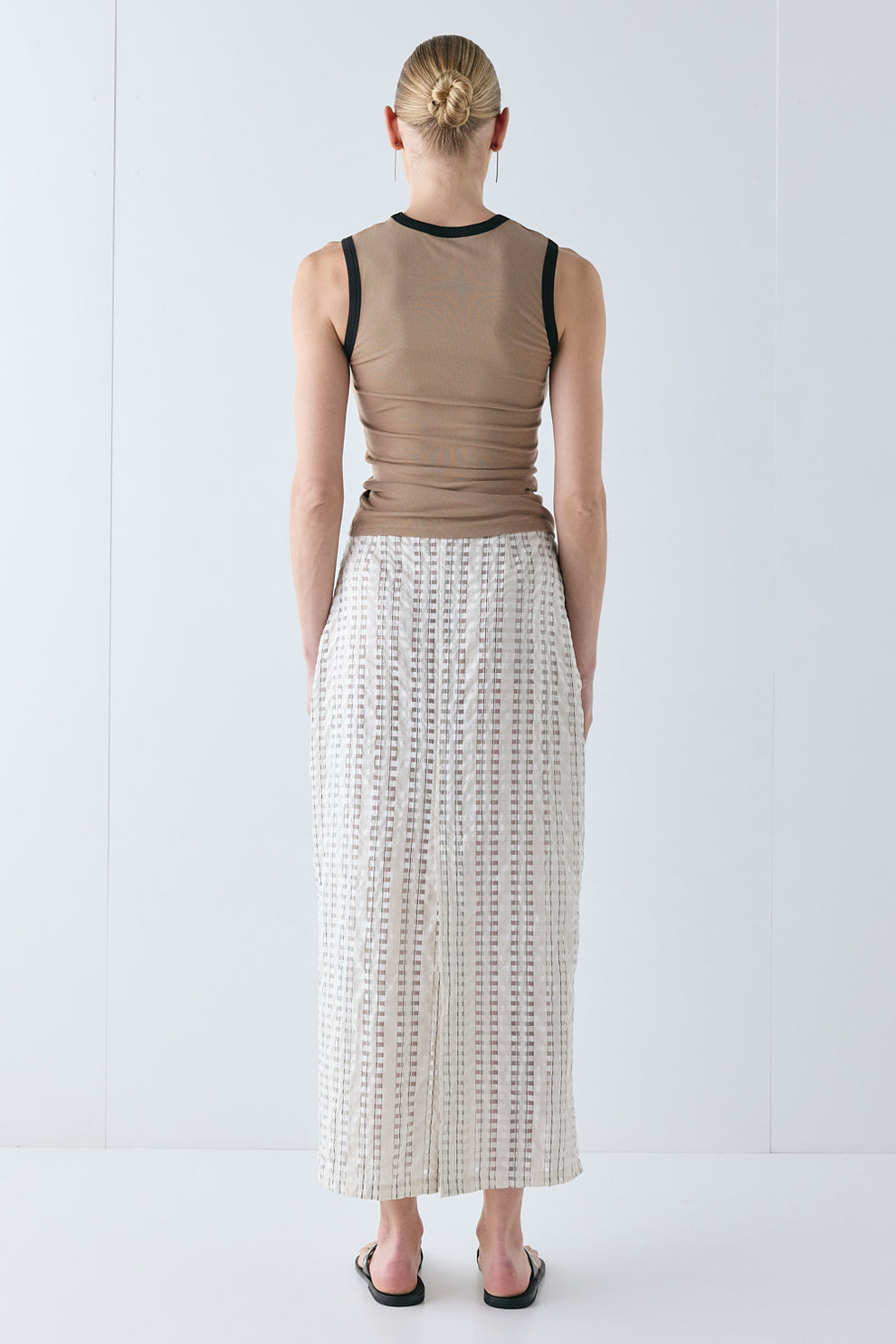 Devyn Sheer Midi Skirt Cream Check