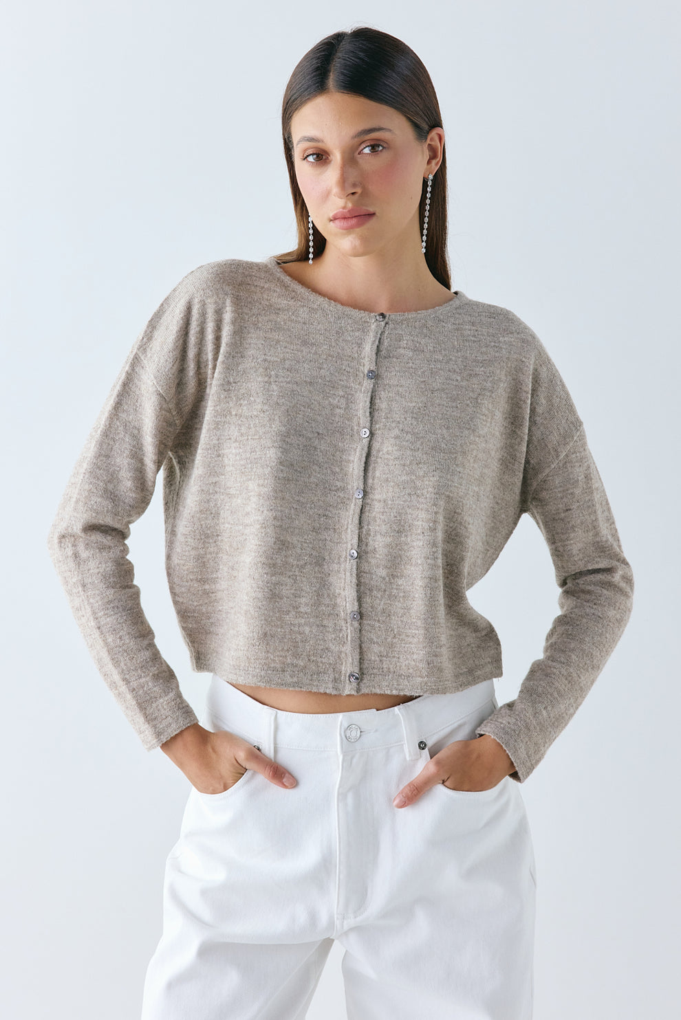 Sanne Knit Cardigan Taupe Marle