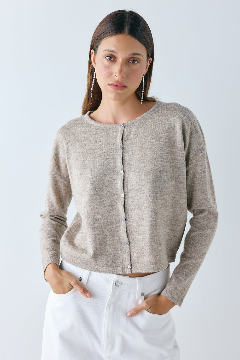 Sanne Knit Cardigan Taupe Marle