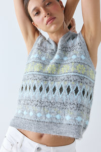 Olympia Knit Vest Grey Fair Isle