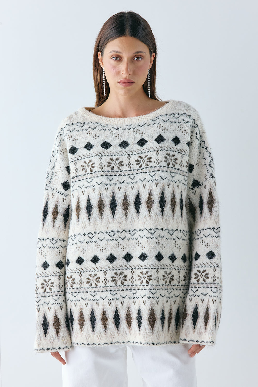 Clara Knit Jumper Brown Fair Isle - size:Nuria:AU 6 / US 2