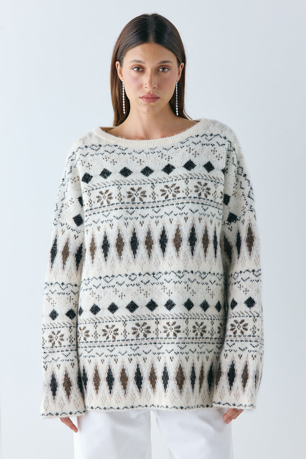 Clara Knit Jumper Brown Fair Isle - size:Nuria:AU 6 / US 2