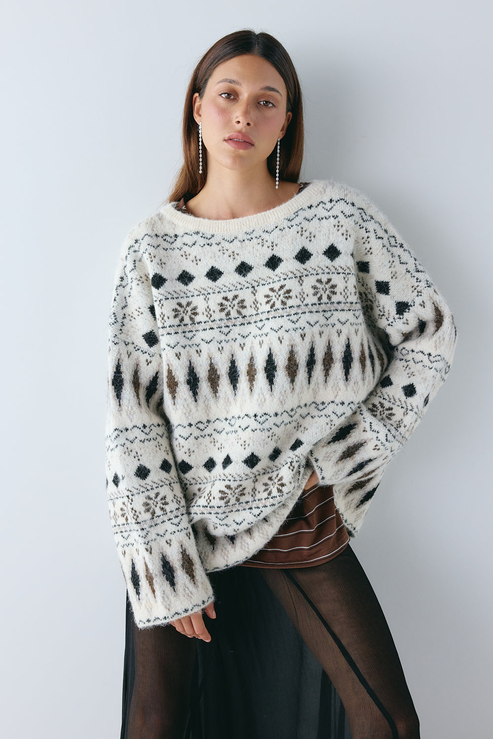 Clara Knit Jumper Brown Fair Isle