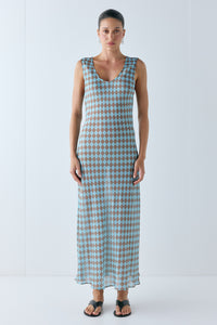 Eva Sheer Midi Dress Aqua Check