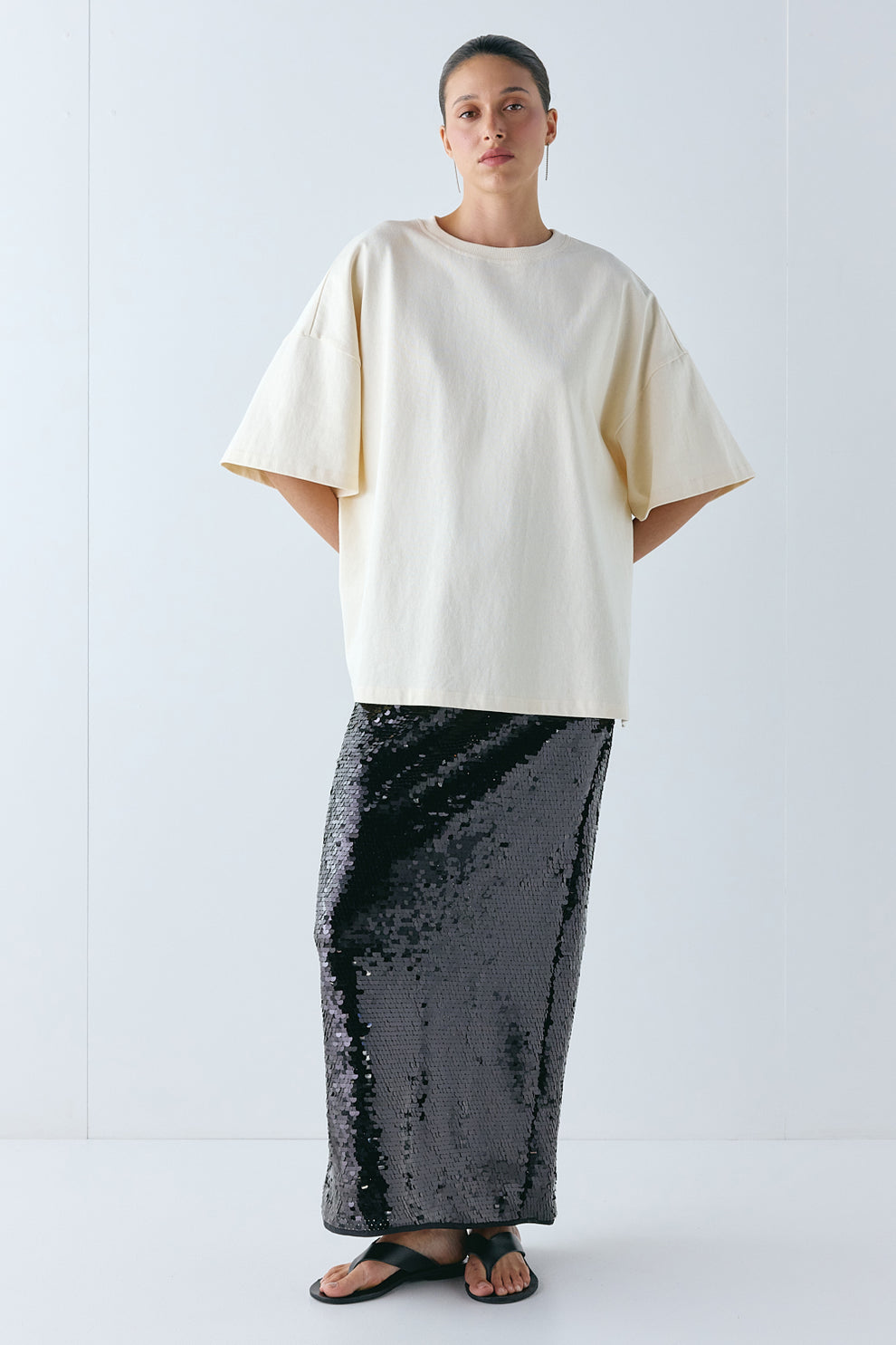 Devyn Sequin Midi Skirt Midnight