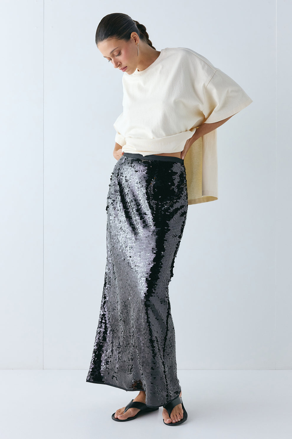 Devyn Sequin Midi Skirt Midnight