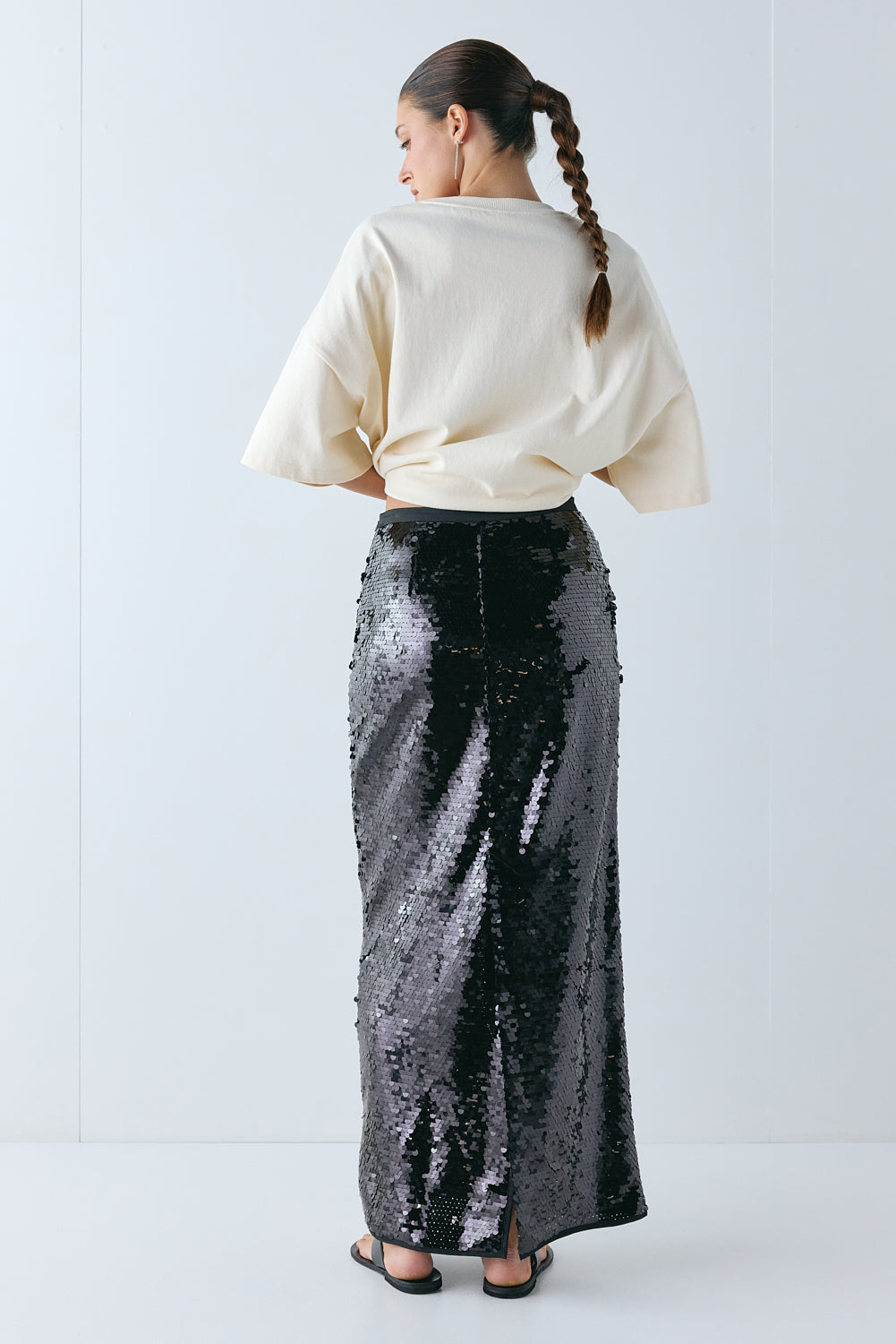 Devyn Sequin Midi Skirt Midnight