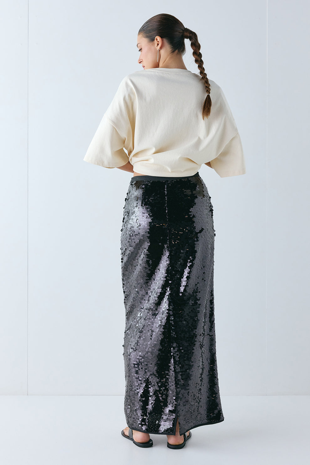 Devyn Sequin Midi Skirt Midnight