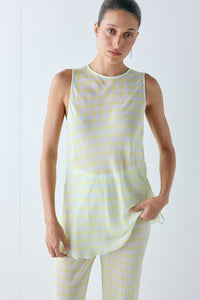 Tali Sheer Top Lime Check