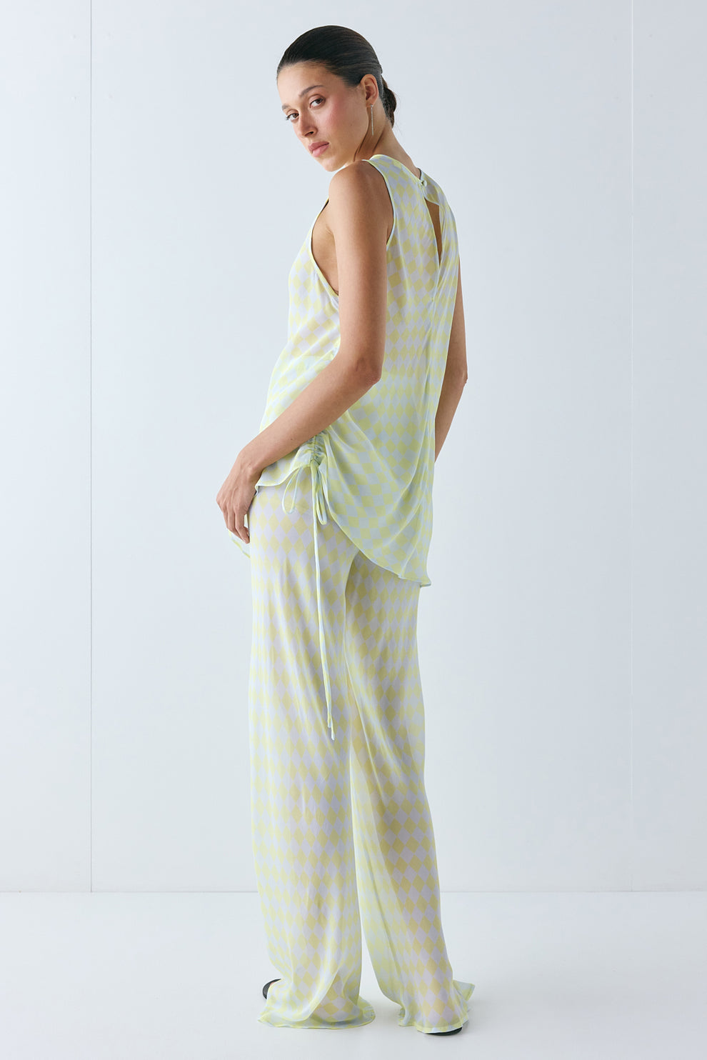 Tali Sheer Top Lime Check