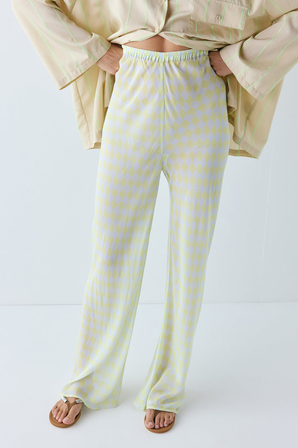 Remi Sheer Pants Lime Check