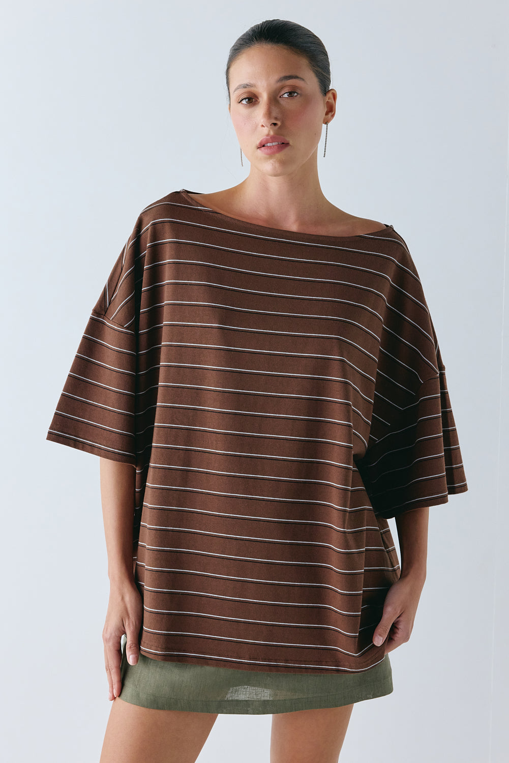Della Tee Chocolate Stripe - size:Nuria:AU 6 / US 2