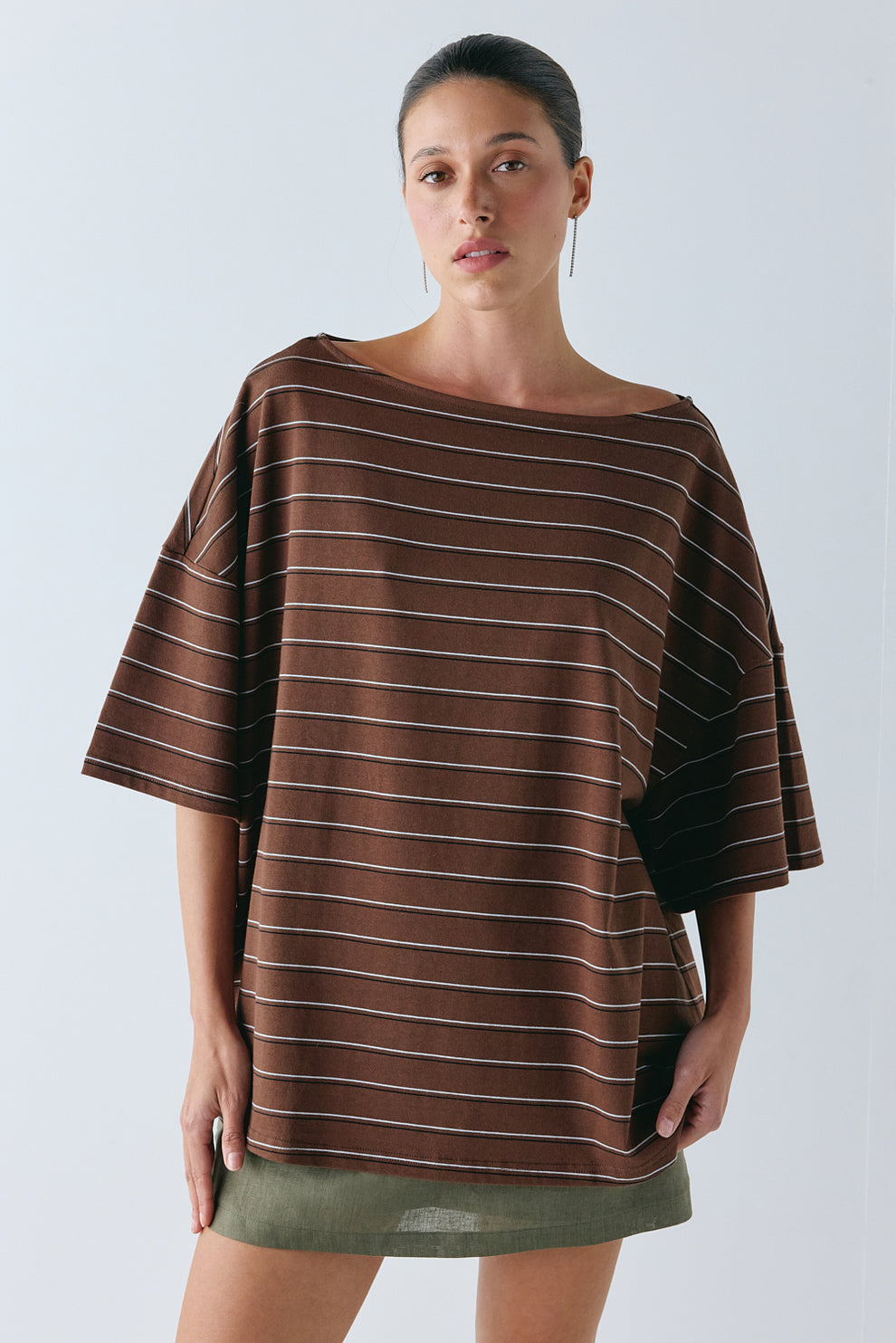 Della Tee Chocolate Stripe - size:Nuria:AU 6 / US 2