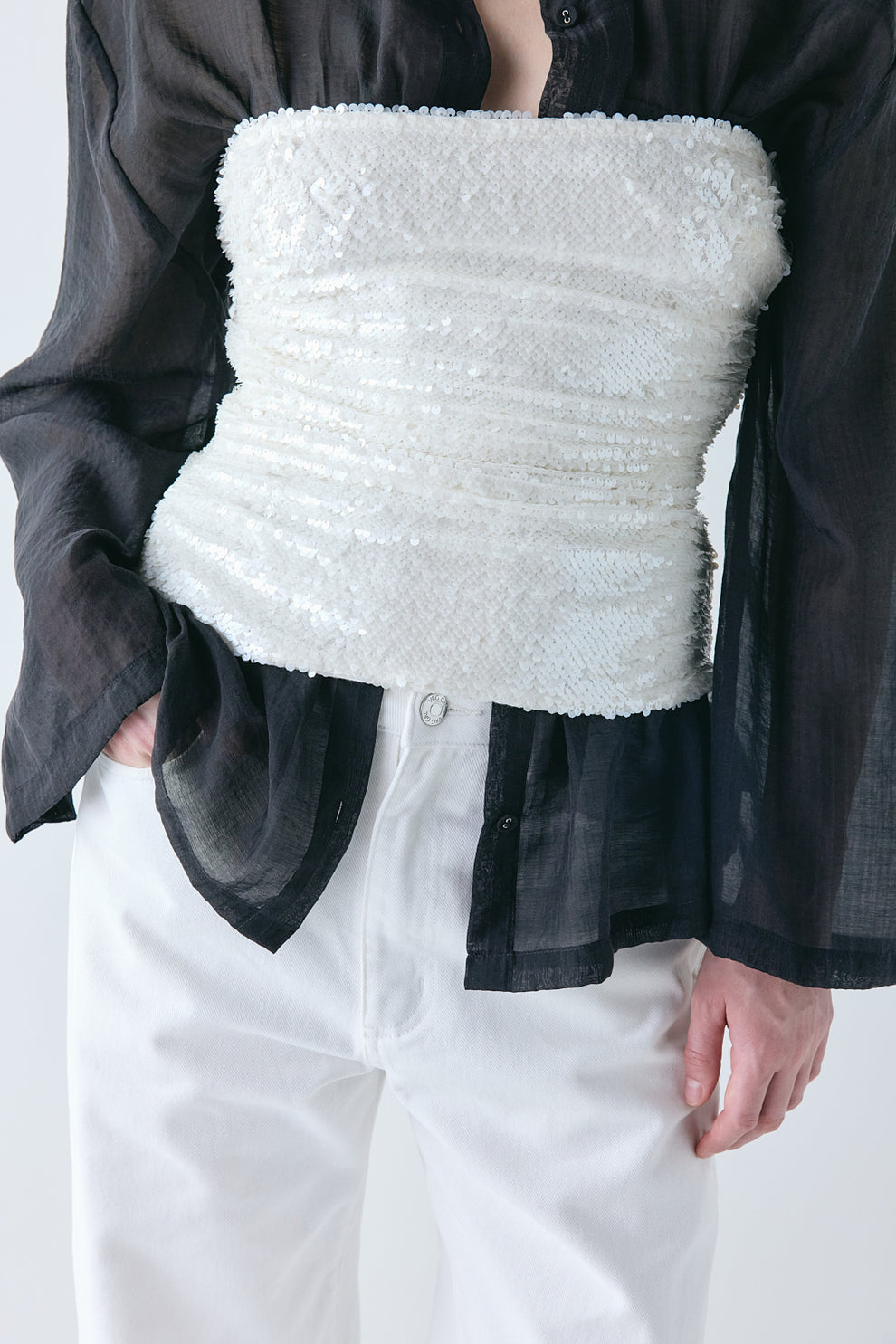 Jennah Sequin Top Ivory 